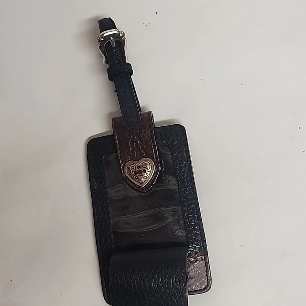 Elegant Vintage Black and Brown Leather Luggage Bag Tag